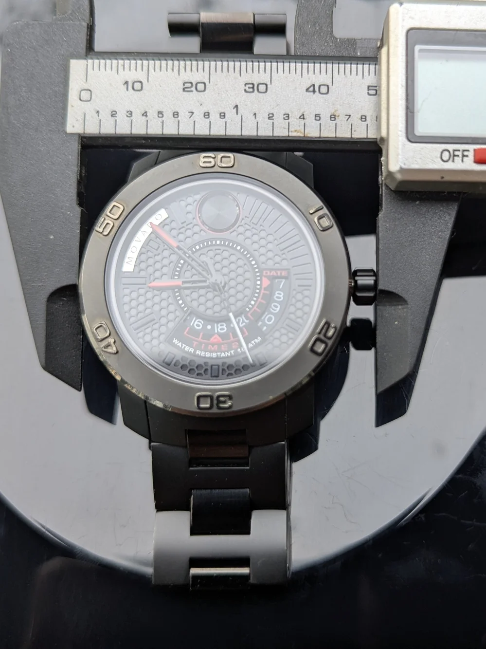 Movado Men's Black and Red Stainless Steel Sport Watch BOLD GMT